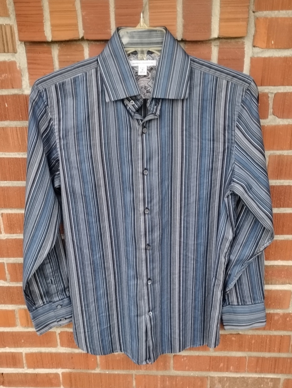 Men's Blue Striped Button-Up Shirt - Classic Long Sleeve